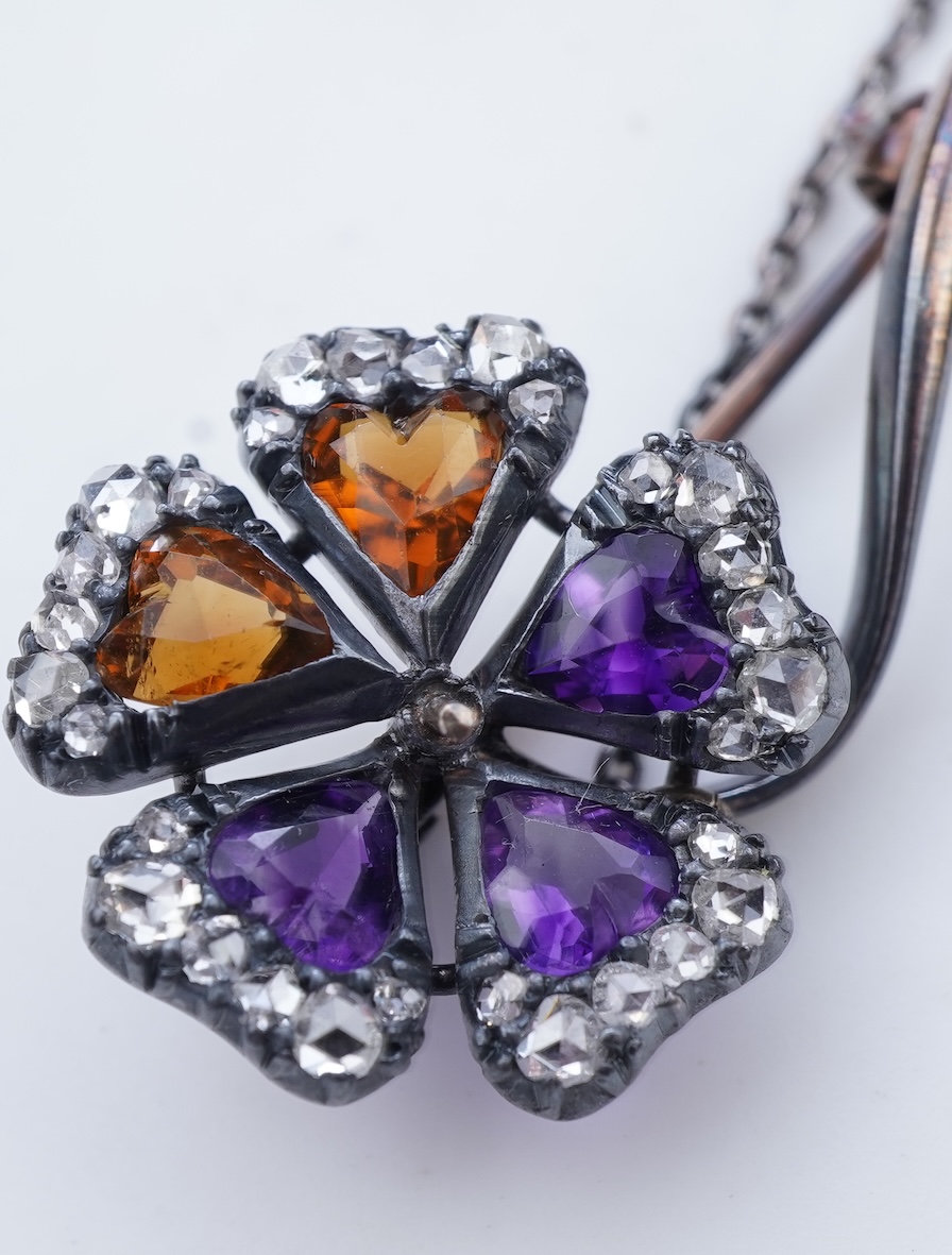 A Victorian amethyst, citrine and diamond brooch, late 19th century